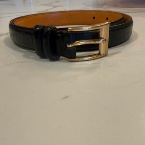 Black Leather Belt with Gold Buckle Ralph Lauren